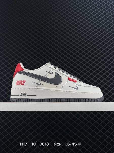 Nike Air Force 1 07 LV8 white gray black with red accents EU 36-45 lifestyle