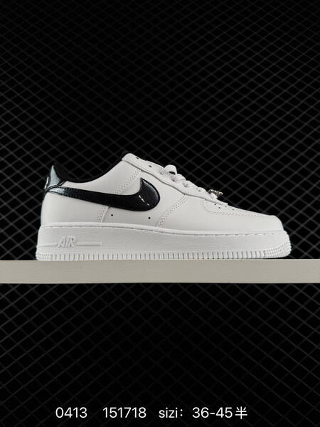 Nike Air Force 1 07 Low White with patent black Swoosh black heel tab and black lining EU 36-45 half sizes available lifestyle