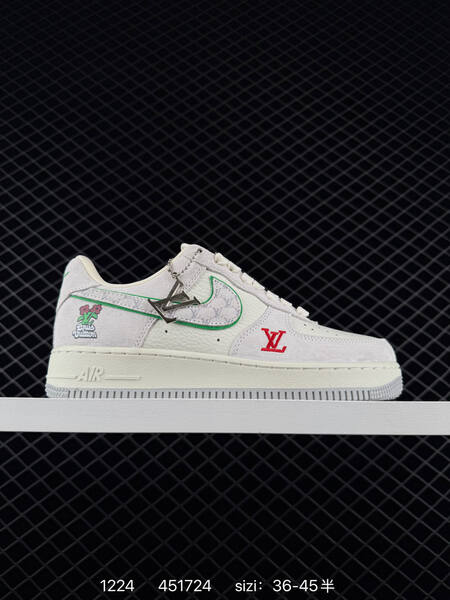 Nike Air Force 1 07 white gray green red with Louis Vuitton and Gucci-style accents 36-45 lifestyle