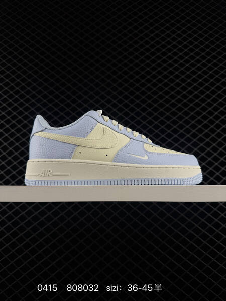 Nike Air Force 1 07 Multiple colorways all-white white with gold accents white with blue mini swoosh light blue with cream accents EU 36-45 half sizes available lifestyle