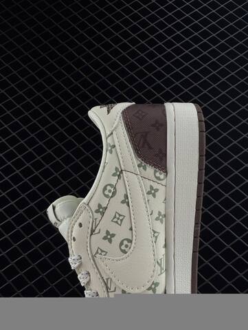 Jordan Travis Scott x Air Jordan 1 Low Louis Vuitton Custom DM7866-003 Sail Brown Olive White EU 36-45 Sneaker - Unisex (BS-81309)