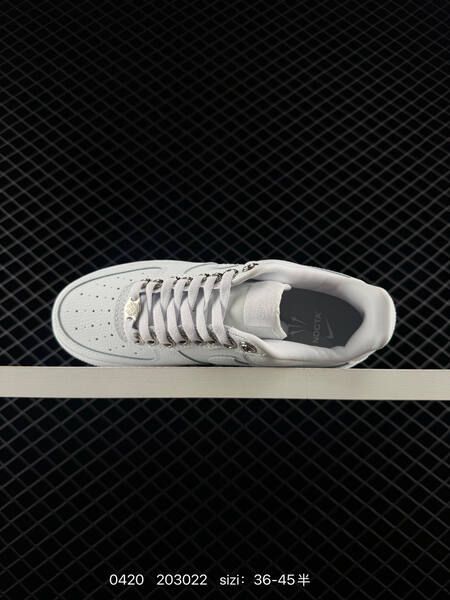 Nike Air Force 1 Triple White NOCTA x Chrome Hearts custom with metallic silver eyelets lace lock Love you forever embossed heel also all-black variant with rhinestone Swoosh and heel detailing EU 36-45 half sizes available lifestyle