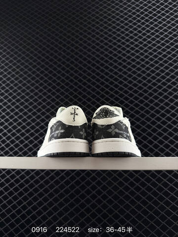 Jordan Air Jordan 1 Low Travis Scott Reverse Mocha Louis Vuitton Custom DM7866-100 Off White Black Grey EU 36-45 Sneaker - Unisex (BS-80701)
