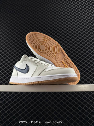 Jordan Air Jordan 1 Low 553558 113 White Light Grey Navy Gum Brown EU 40-45 Sneaker - Men's (BS-80639)