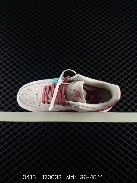 Nike Air Force 1 07 Light pink with berry pink Swoosh laces and heel accents white midsole EU 36-45 half sizes available lifestyle