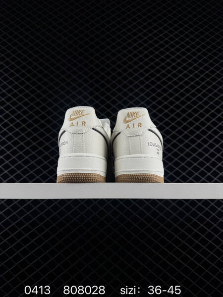 Nike Air Force 1 07 LV8 Off-white with multicolor monogram print black Swoosh outline gold branding gum outsole EU 36-45 lifestyle