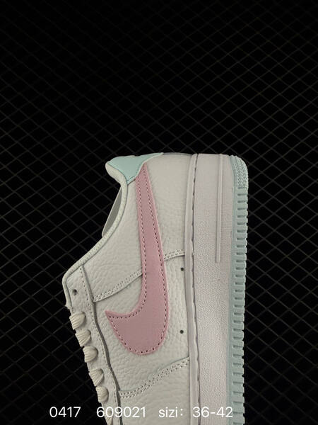 Nike Air Force 1 07 Low White with pink Swoosh light mint heel and outsole edge EU 36-42 lifestyle