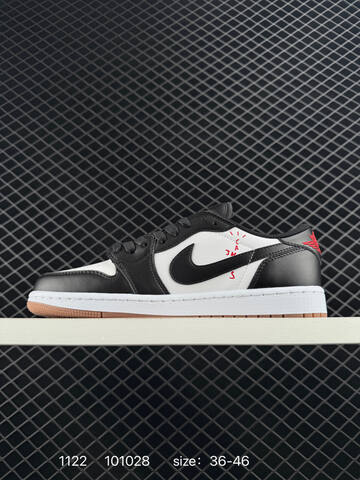 Jordan Travis Scott x Air Jordan 1 Low Black White Red Gum EU 36-46 Sneaker - Unisex (BS-80215)