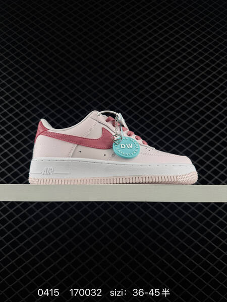 Nike Air Force 1 07 Light pink with berry pink Swoosh laces and heel accents white midsole EU 36-45 half sizes available lifestyle
