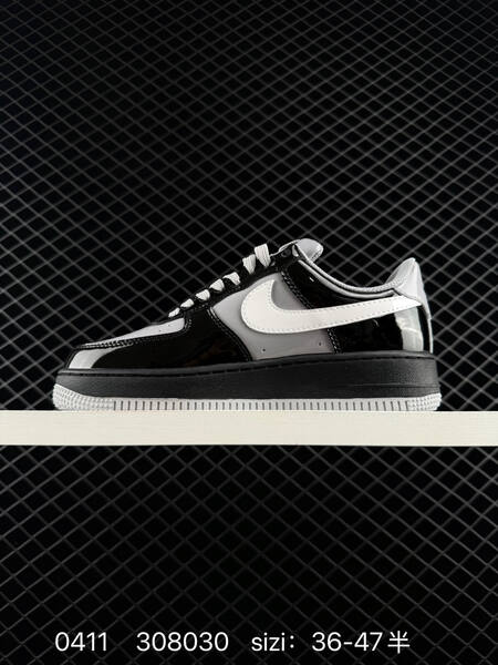 Nike Air Force 1 07 Black Grey White patent leather EU 36-47 5 lifestyle