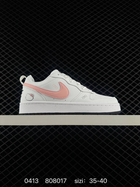 Nike Court Borough Low White with pink Swoosh Hello Kitty custom graphic details black outsole 35-40 lifestyle