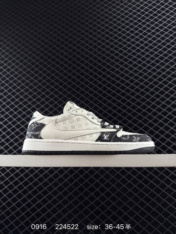 Jordan Air Jordan 1 Low Travis Scott Reverse Mocha Louis Vuitton Custom DM7866-100 Off White Black Grey EU 36-45 Sneaker - Unisex (BS-80701)