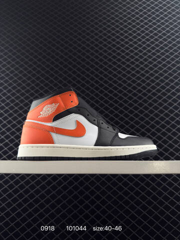 Jordan Air Jordan 1 Mid Black White Orange Sail 40-46 Basketball Shoe - Men's (BS-80682)