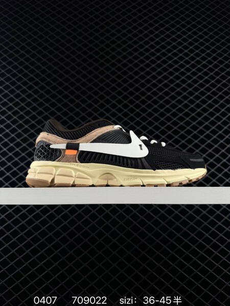 Nike Zoom Vomero 5 Two colorways 1 Beige White Black with blue and orange accents cream midsole grey outsole 2 Black Brown White with orange accent cream midsole gum brown outsole EU 36-45 with half sizes lifestyle