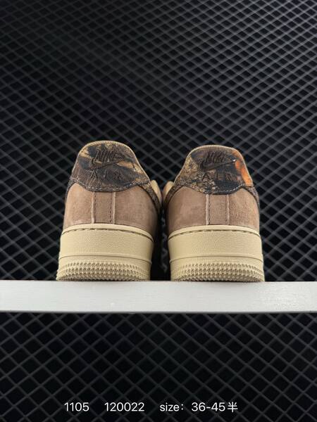 Nike Air Force 1 07 beige tan suede and cream with brown orange monogram Swoosh 36-45 lifestyle