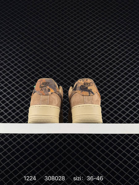 Nike Air Force 1 07 tan beige cream with brown-orange patterned Swoosh 36-46 lifestyle