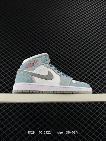 Jordan Air Jordan 1 Retro Mid 852542-010 Grey White Navy Blue EU 36-46 Sneaker - Unisex (BS-80407)