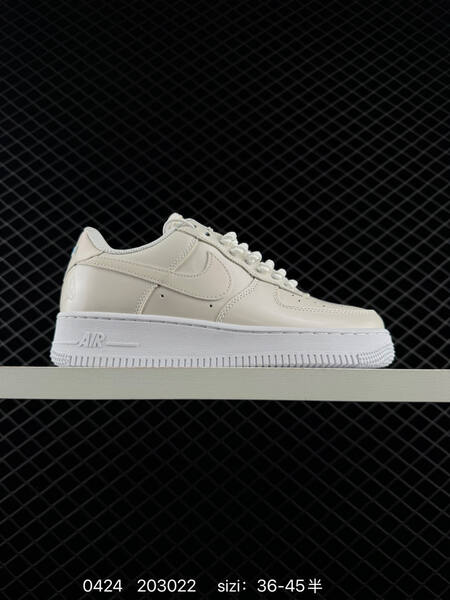 Nike Air Force 1 07 Low Two colorways 1 Sail Off-white with white outsole 2 White with black patent leather Swoosh and heel accents white outsole EU 36-45 half sizes available lifestyle