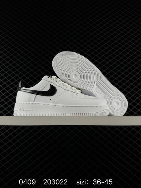 Nike Air Force 1 07 Low Two colorways 1 Sail white upper with dark brown Swoosh olive midsole outsole metallic mini Swoosh accents 2 White upper with patent black Swoosh and heel detail white midsole outsole EU 36-45 lifestyle