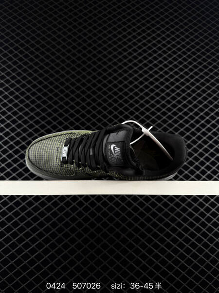 Nike Air Force 1 Black with neon yellow grid pattern grey midsole black outsole EU 36-45 half sizes available lifestyle