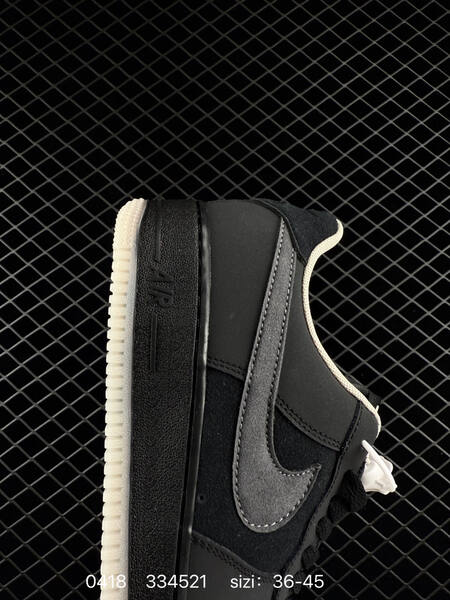 Nike Air Force 1 07 Black with dark grey Swoosh cream outsole and collar trim EU 36-45 lifestyle
