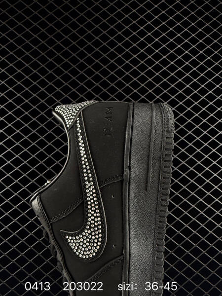 Nike Air Force 1 07 Black with rhinestone Swoosh accents EU 36-45 lifestyle