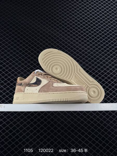 Nike Air Force 1 07 beige tan suede and cream with brown orange monogram Swoosh 36-45 lifestyle