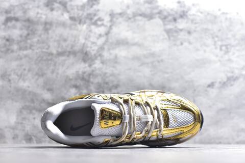 Nike P-6000 White Metallic Gold Black Beige Running Shoe (BS-59652)