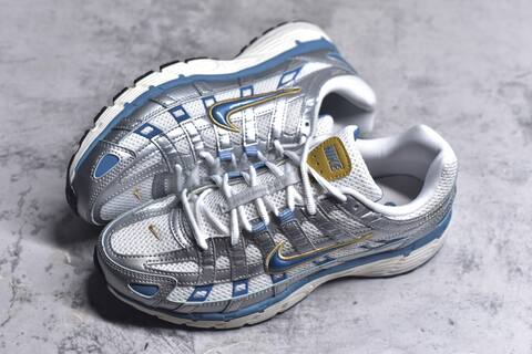 Nike P-6000 White Metallic Silver Blue Gold Running Shoe (BS-59674)