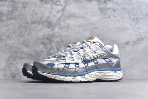 Nike P-6000 White Metallic Silver Blue Gold Running Shoe (BS-59674)