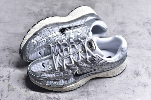 Nike P-6000 Metallic Silver White Black Sail Running Shoe (BS-59673)