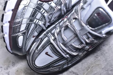 Nike P-6000 White Metallic Silver Burgundy Running Shoe (BS-59649)