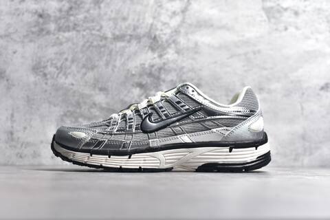 Nike P-6000 Metallic Silver Off White Black Running Shoe (BS-59686)