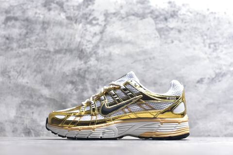Nike P-6000 White Metallic Gold Black Beige Running Shoe (BS-59652)