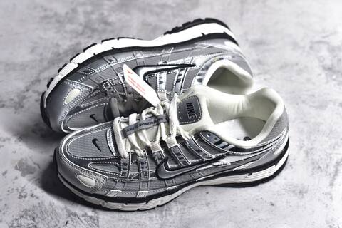 Nike P-6000 Metallic Silver Off White Black Running Shoe (BS-59686)