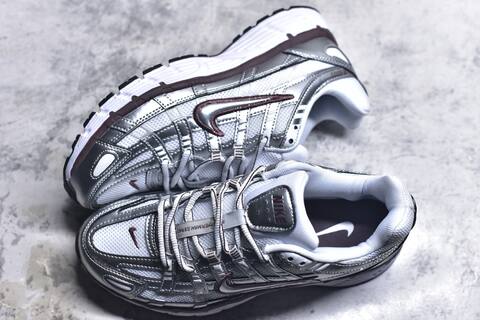 Nike P-6000 White Metallic Silver Burgundy Running Shoe (BS-59649)