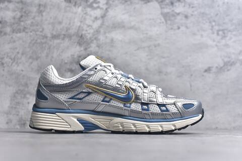 Nike P-6000 White Metallic Silver Blue Gold Running Shoe (BS-59674)