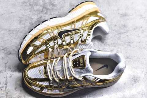 Nike P-6000 White Metallic Gold Black Beige Running Shoe (BS-59652)