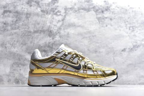 Nike P-6000 White Metallic Gold Black Beige Running Shoe (BS-59652)