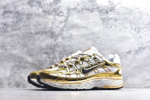 Nike P-6000 White Metallic Gold Black Beige Running Shoe (BS-59652)