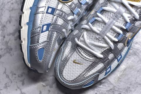 Nike P-6000 White Metallic Silver Blue Gold Running Shoe (BS-59674)