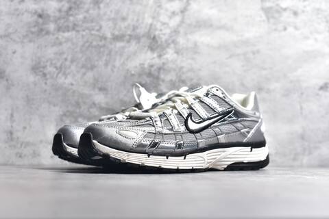 Nike P-6000 Metallic Silver Off White Black Running Shoe (BS-59686)