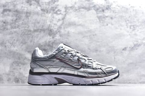Nike P-6000 White Metallic Silver Burgundy Running Shoe (BS-59649)