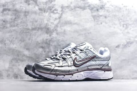 Nike P-6000 White Metallic Silver Burgundy Running Shoe (BS-59649)