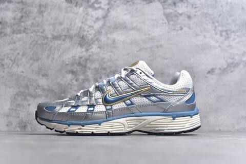 Nike P-6000 White Metallic Silver Blue Gold Running Shoe (BS-59674)