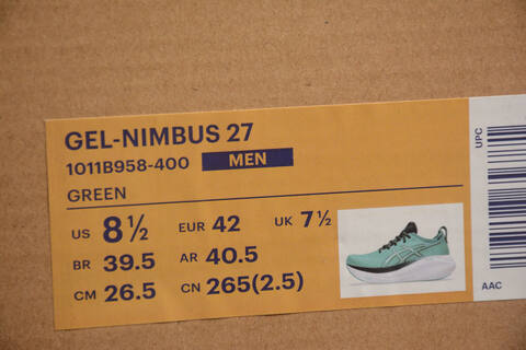 ASICS GEL NIMBUS 27 1011B958 400 Green White Black US 8 5 EUR 42 UK 7 5 CM 26 5 CN 265 Running Shoe Running Sneakers - Men's (BS-59734)