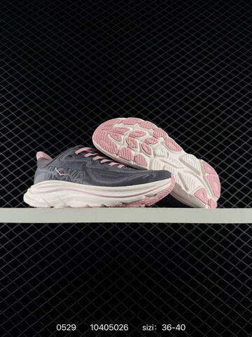 HOKA ONE ONE Clifton 9 Dark Grey White Pink EU 36-40 Running Shoe Running Sneakers - Unisex (BS-86221)