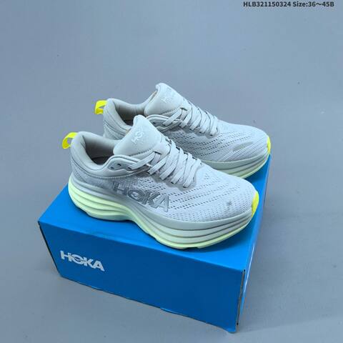 HOKA Bondi 8 Light Grey Pale Yellow Neon Yellow EU 36-45 Running Shoe Running Sneakers - Unisex (BS-69375)