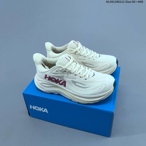 HOKA Clifton 10 Off White Burgundy Yellow Teal EU 36-40 Running Shoe Running Sneakers - Unisex (BS-69397)