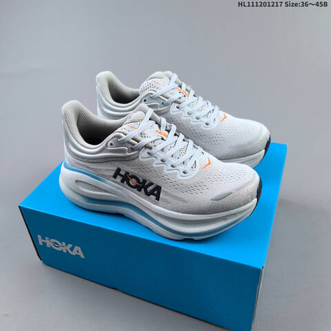 HOKA ONE ONE Bondi 9 Light Grey White Light Blue Orange Black EU 36-45 Running Shoe Running Sneakers - Unisex (BS-69430)